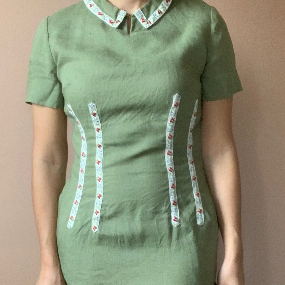 50s/60s Linen Collared Dress - Picture 4 of 7